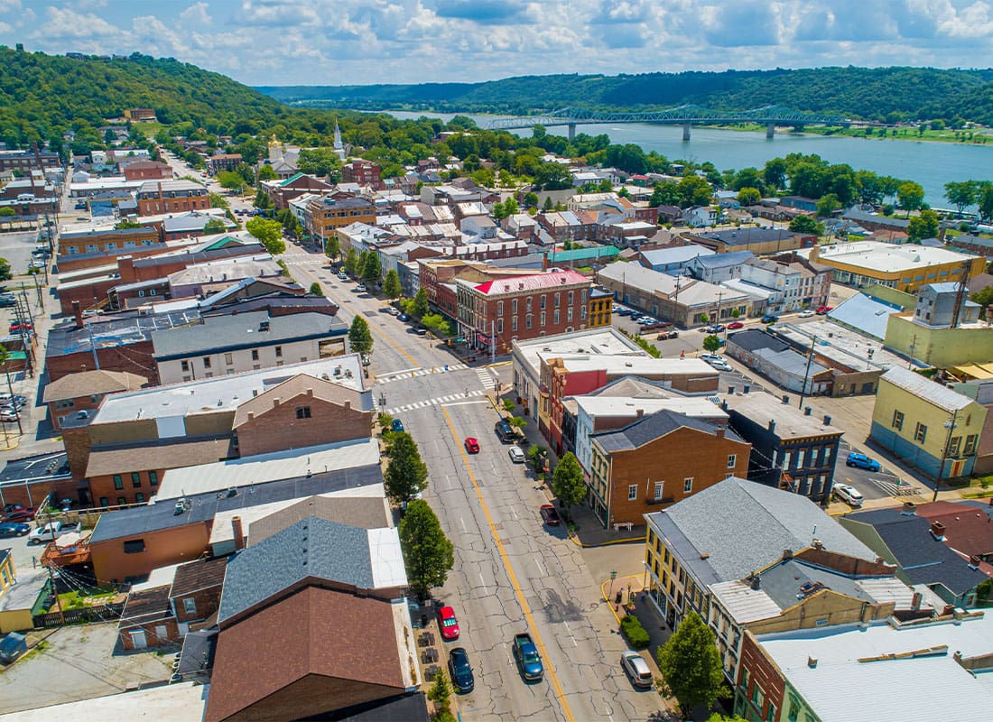 Springboro, OH - Aerial View of Madison Indiana and the Ohio River. Beautiful Scenic Little Vacation Town